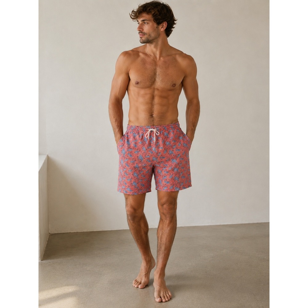 Magellan Outdoors Mens Salmon Pink Fish Print Swim Trunks linerless Large. EUC